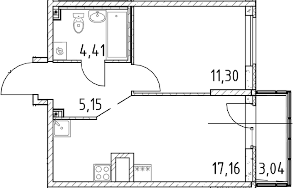 1-комнатная квартира 38.02 м², 18/23 эт., ЖК «Город Первых»